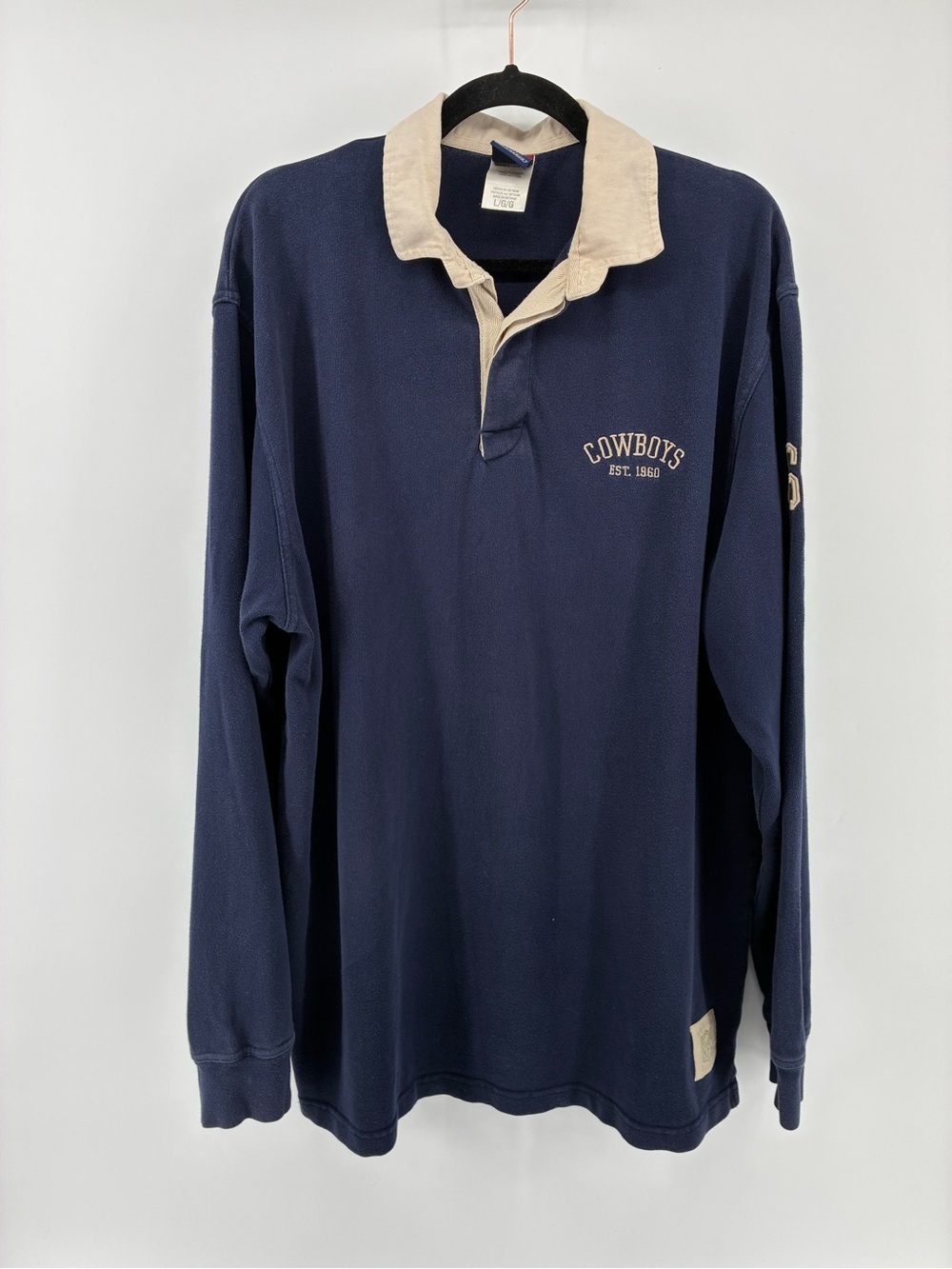 Vintage Reebok Gridiron NFL Classics Cowboy Navy Rugby Shirt w Contrast Collar
